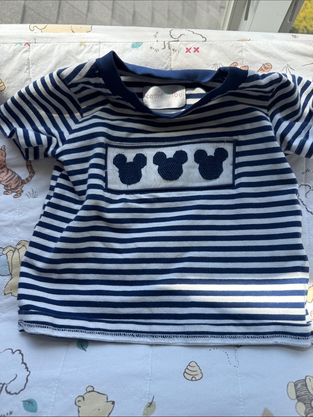 Cecil and Lou Navy & White Striped Kids Tee with Mickey Appliqué